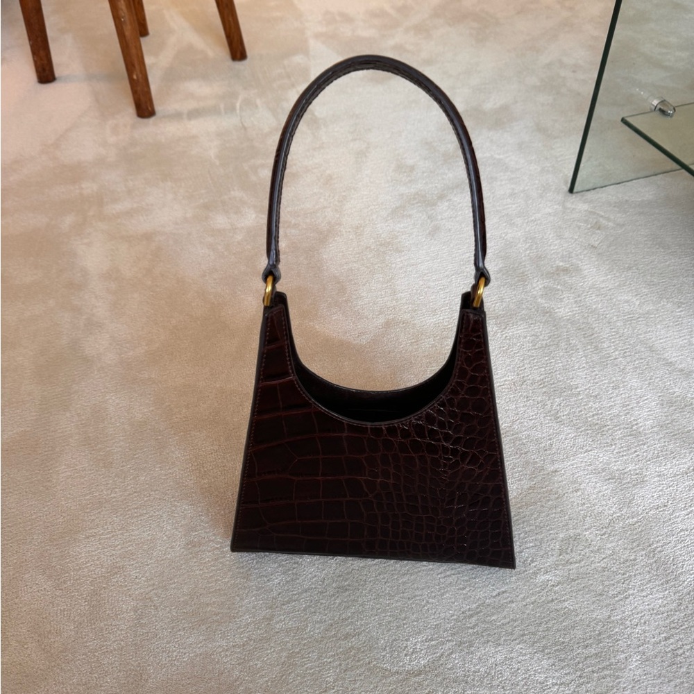 STAUD “Rey” croc embossed dark brown leather bag